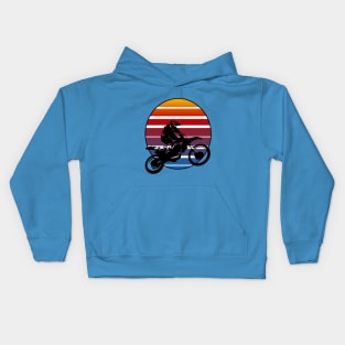 Motor X Silhouette Dirt Bike Against Retro Sunset Kids Hoodie